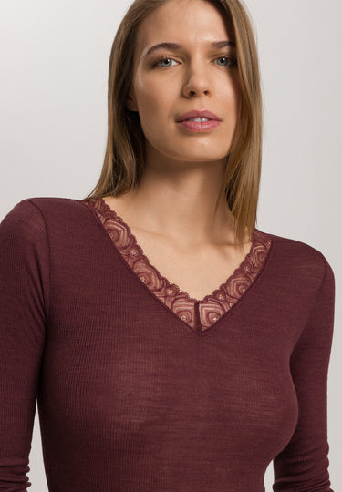 Woolen Lace Lace Trim Wool And Silk Top | Vivid Brown 70830-2421